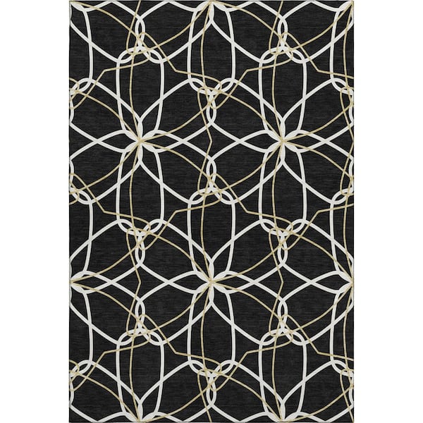 Addison Rugs Mayfield Premium Machine Washable Abstract AMF950 Black 8 ft. x 10 ft. Area Rug