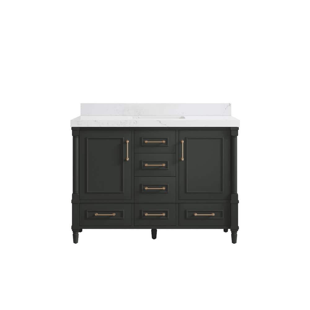 Hudson 48 in. Single Sink Freestanding Black Top Bath Vanity with Empira White Quatrz Top Unassembled price history on PriceWatchPro