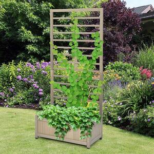 25??LX 11??WX 48??H Giantex Wood Planter Free Standing Plant Raised Bed with Trellis for Garden or Yard 