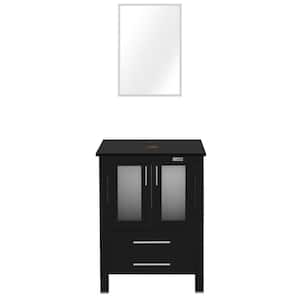 Classical 24 in. W x 20 in. D x 32 in. H Bath Vanity in Black with Waterproof MDF Top in Black with Mirror