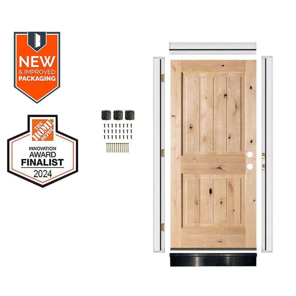 DIY 32 in. x 80 in. Knotty Alder Square Top V-Groove Left-Hand Unfinished Wood Front Door Kit w/ Quick Assemble Jamb price history on PriceWatchPro