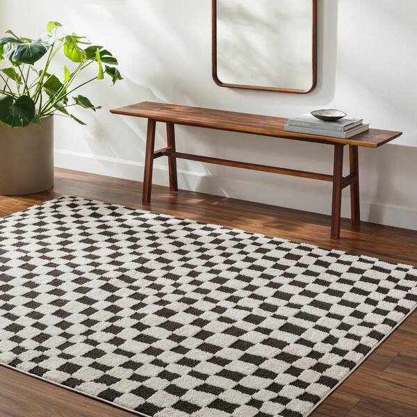 Covey Checkered Shag Area Rug  Checkerboard Plaid Carpet