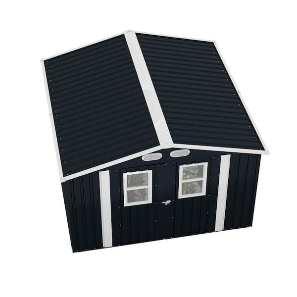 8 ft. W x 8 ft. D Metal Shed with 4 Daylight Windows Lockable Doors, A Practical (64 sq. ft. )