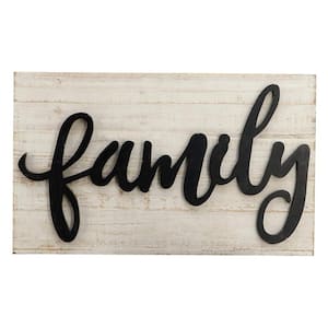 Family 3D Black Lettering and Whitewashed Wood Plaque Wall Decorative Sign