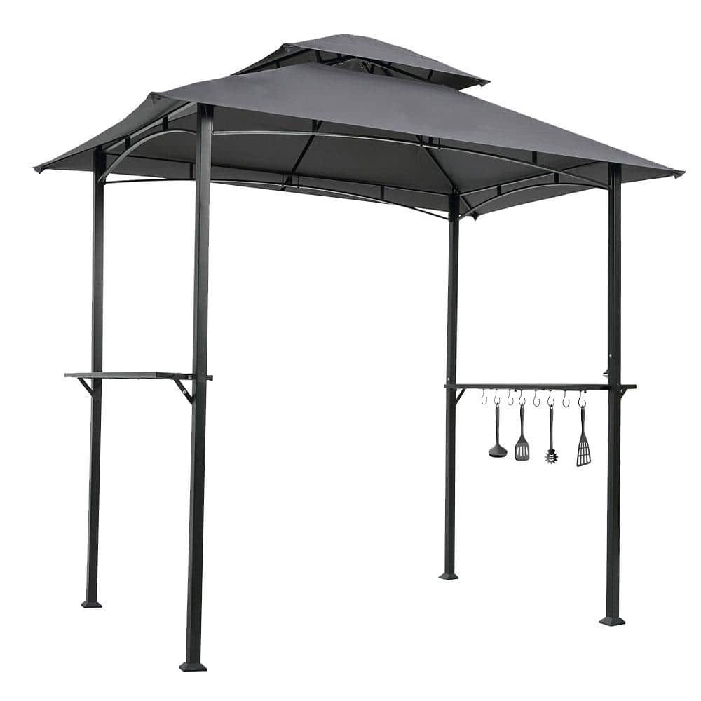 8 ft. x 5 ft. Outdoor Grill Gazebo Tent with Double Tier Soft Top Canopy & Steel Frame w/Hook, Bar Counters in Grey price history on PriceWatchPro