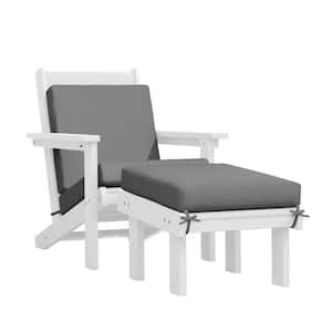 Classic Outdoor Patio HDPE Plastic Adirondack Chair with Footrest Ottoman in White