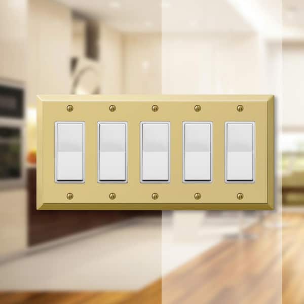 Metallic 5 Gang Rocker Steel Wall Plate - Polished Brass