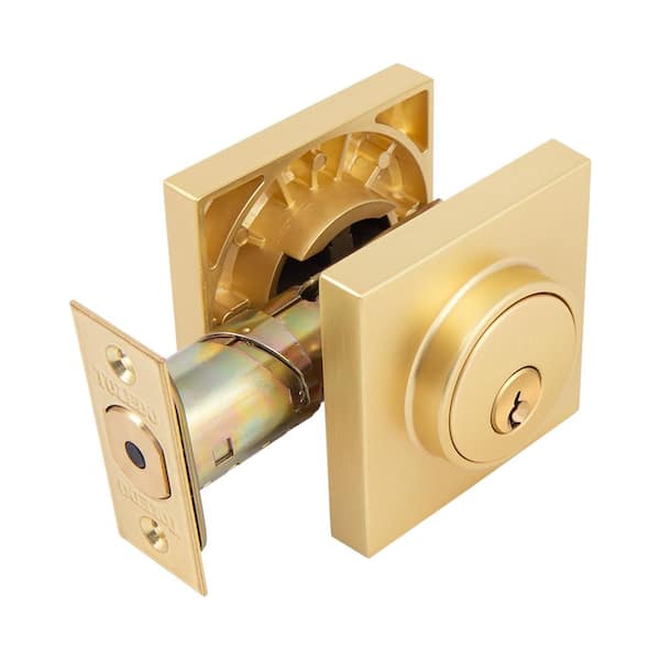 TOLEDO European Square Rosette Satin Brass Double Cylinder Deadbolt