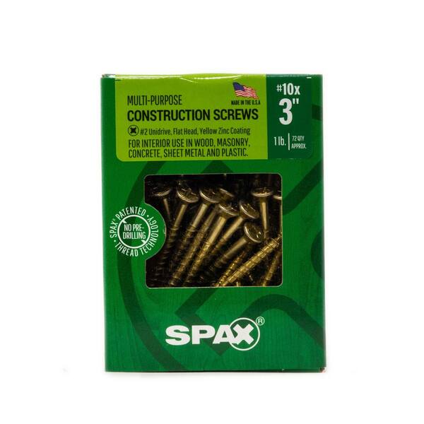 #10 x 3 in. Phillips-Square Drive Flat Head Full Thread Yellow Zinc Coated Multi-Material Screw (72 per Box)