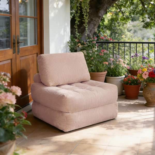 Pink Faux Fur Fabric Bean Bag Chair, Chaise Lounge Sofa with Foam Filling for Living Room, Bedroom & Dorm, No Assembly