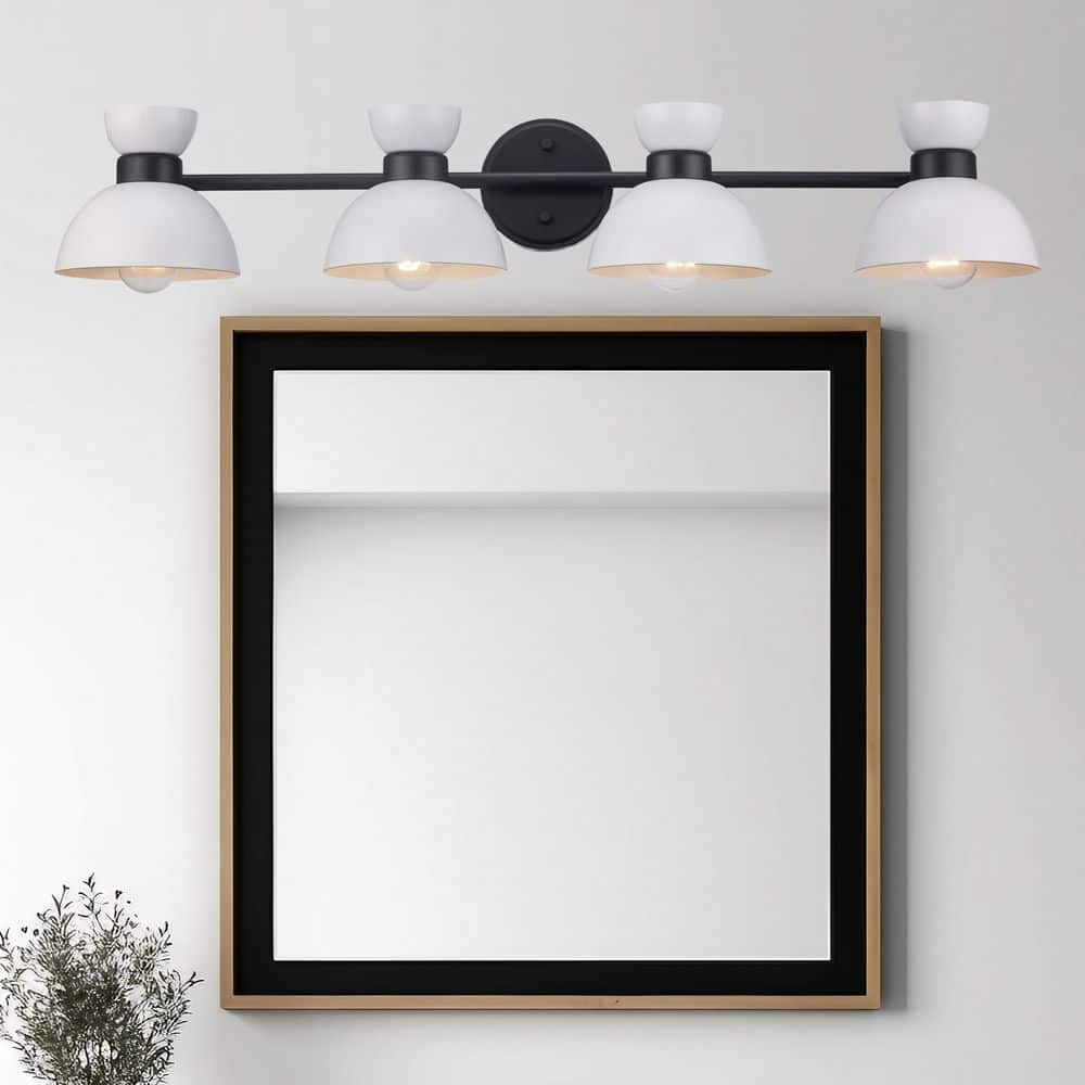Azaria 35 in. 4-Light White and Black Bathroom Vanity Light Fixture with Metal Dome Shades price history on PriceWatchPro