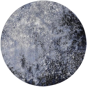 Passion Light Blue Black 8 ft. x 8 ft. Abstract Contemporary Round Area Rug