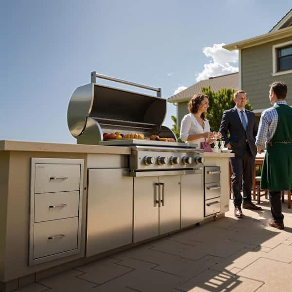 Outdoor Kitchen Drawers 18.11 in. W x 23.23 in. D x 23.23 in. H, Triple-Access Stainless Steel BBQ Drawers with Handles