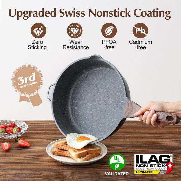 Wudkey 12 in. Aluminum Nonstick Frying Pan with Lid Stay-cool
