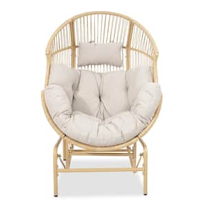 Corina Natural Wicker Outdoor Large Glider Patio Egg Chair with Beige Cushions