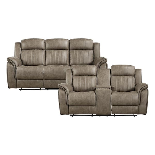 Lazzara Morelia 83.5 in. W Pillow Top Arm Microfiber Rectangle 2-Piece Manual Reclining Sofa Set in. Sandy Brown