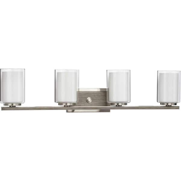 Progress Lighting Mast Collection 4-Light Brushed Nickel Clear Glass Coastal Bath Vanity Light