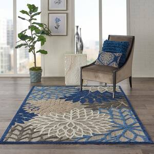 Aloha Blue/Multicolor 6 ft. x 9 ft. Floral Modern Indoor/Outdoor Area Rug