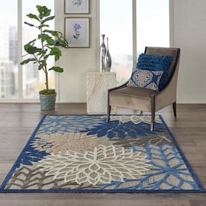 Aloha Blue/Multicolor 6 ft. x 9 ft. Floral Modern Indoor/Outdoor Patio Area Rug