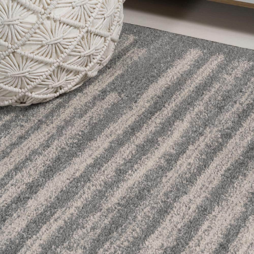 Gray and Cream Striped Synthetic Runner Rug, 2'-2" X 8'