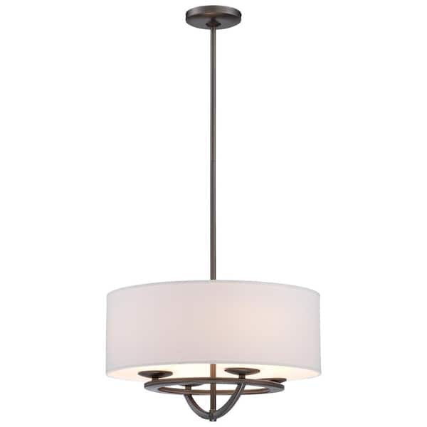 George Kovacs Circuit 4-Light Smoked Iron Pendant with White Fabric Shade