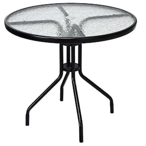 32 in. Black Round Metal Outdoor Dining Table with Umbrella Hole