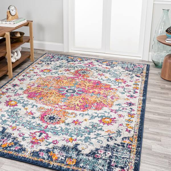 JONATHAN Y Anaise Ornate Orange/Fushia/Blue/Cream 5 ft. x 8 ft. Boho Medallion Area Rug