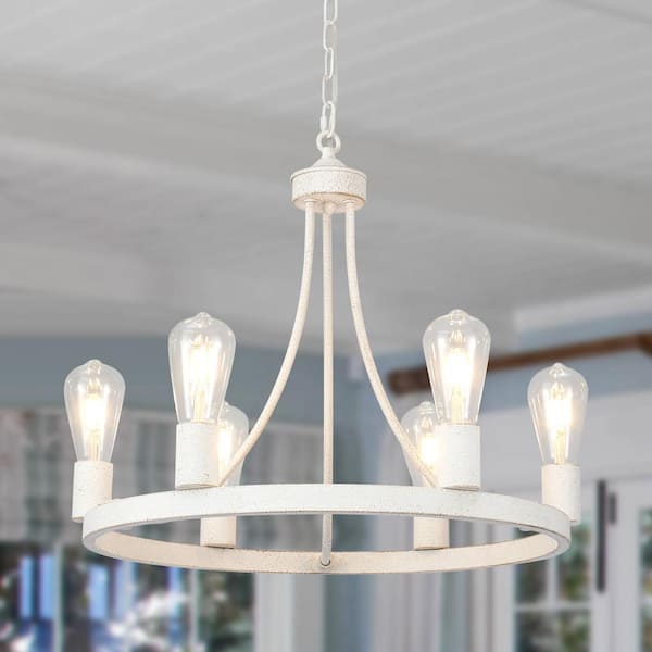 LWYTJO Romyn 6 Light White Farmhouse Candle Style Wagon Wheel Chandelier for Kitchen Island Dining Room Living Room Foyer
