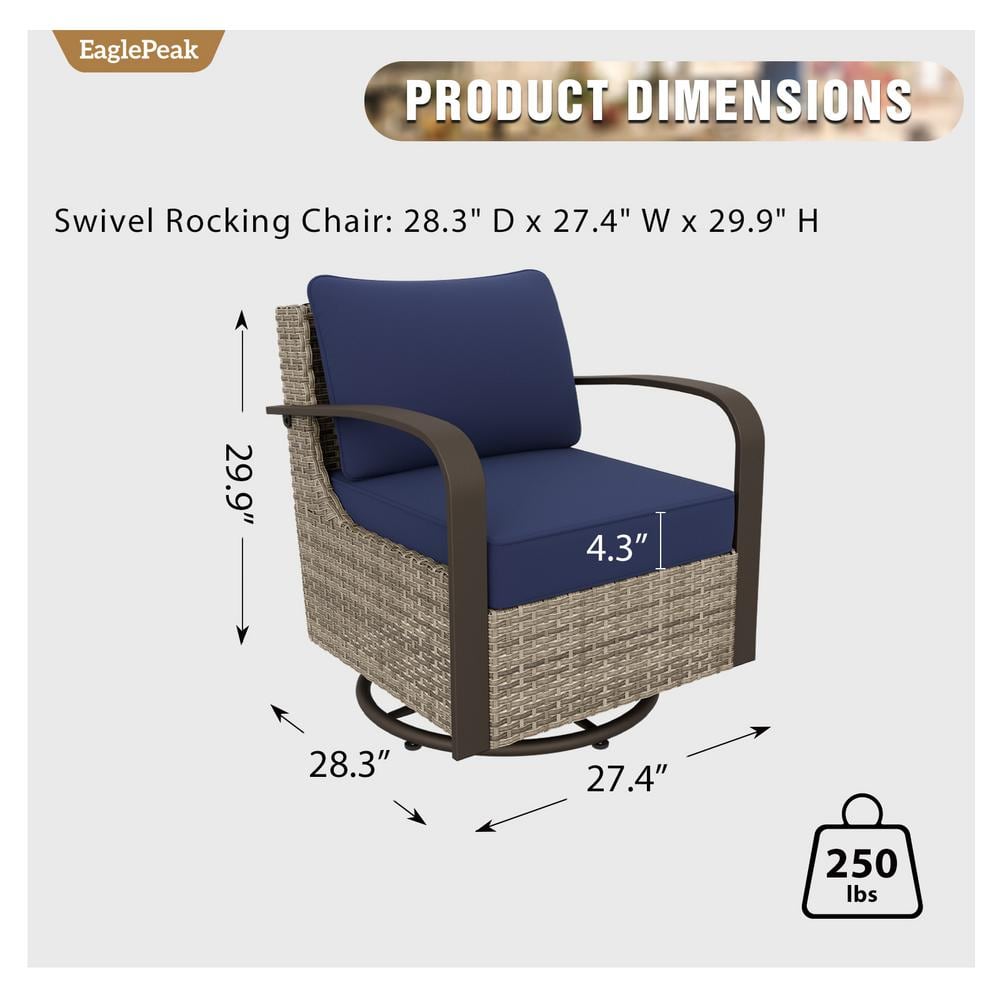 Brown Steel Frame Rocking Armchair with Blue Cushions