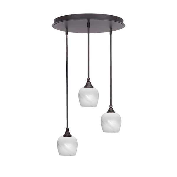 Unbranded Villa 3 Light Dark Granite Pendant, Cluster Pendant Light with 6 in. White Marble Glass Shades, No Bulbs Included