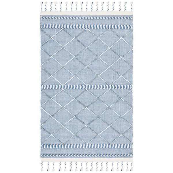 SAFAVIEH Casablanca Blue/Ivory 5 ft. x 8 ft. Tassel Diamond Geometric Area Rug