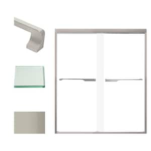 Frederick 59 in. W x 70 in. H Sliding Semi-Frameless Shower Door in Brushed Stainless with Clear Glass