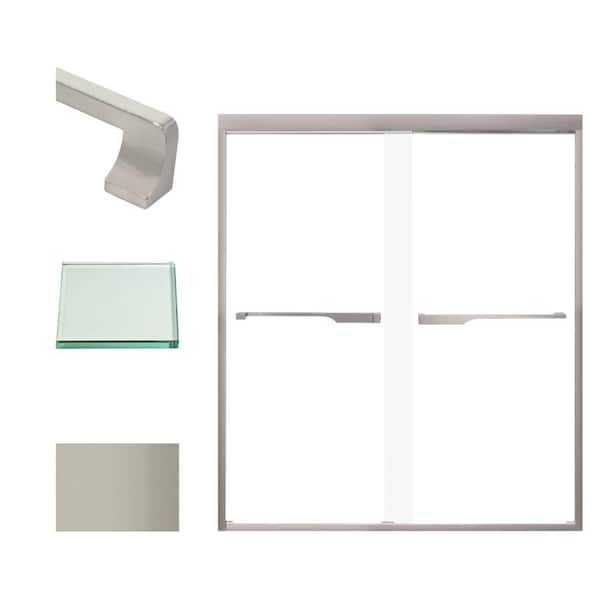 Transolid Frederick 59 in. W x 70 in. H Sliding Semi-Frameless Shower Door in Brushed Stainless with Clear Glass