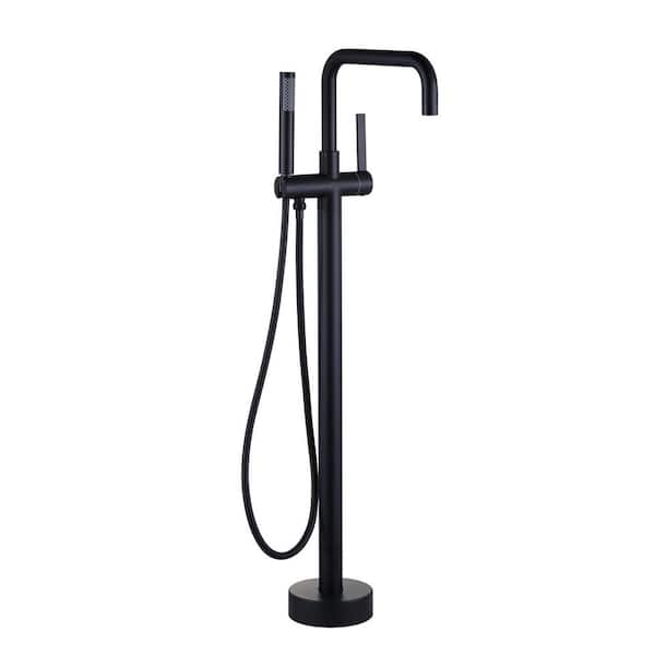 ALEASHA Single-Handle Freestanding Tub Faucet with Hand Shower in Matte Black