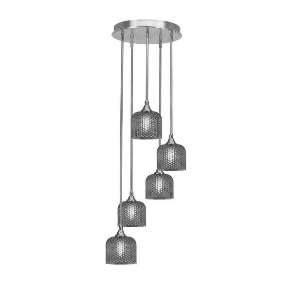 Unbranded Villa 15.25 in. 5-Light Brushed Nickel Cluster Pendant Light with 6 in. Smoke Textured Glass Shades, no bulbs included