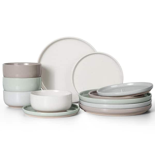 12-Piece Speckled Multicolor Stoneware Dinnerware Set, Service for 4, Plates and Bowls Dinnerware Sets
