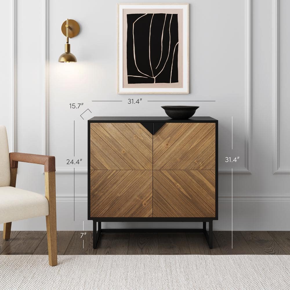 Matte Black and Brushed Fir Freestanding Storage Cabinet