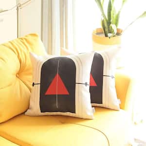 Charlie Set of 2-Black and Red Abstract Zippered Handmade Polyester Throw Pillow 18 in. x 18 in.