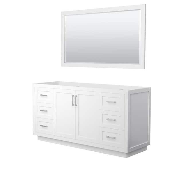 Wyndham Collection Miranda 65.25 in. W x 21.75 in. D x 33 in. H Single Sink Bath Vanity Cabinet without Top in White with 58 in. Mirror