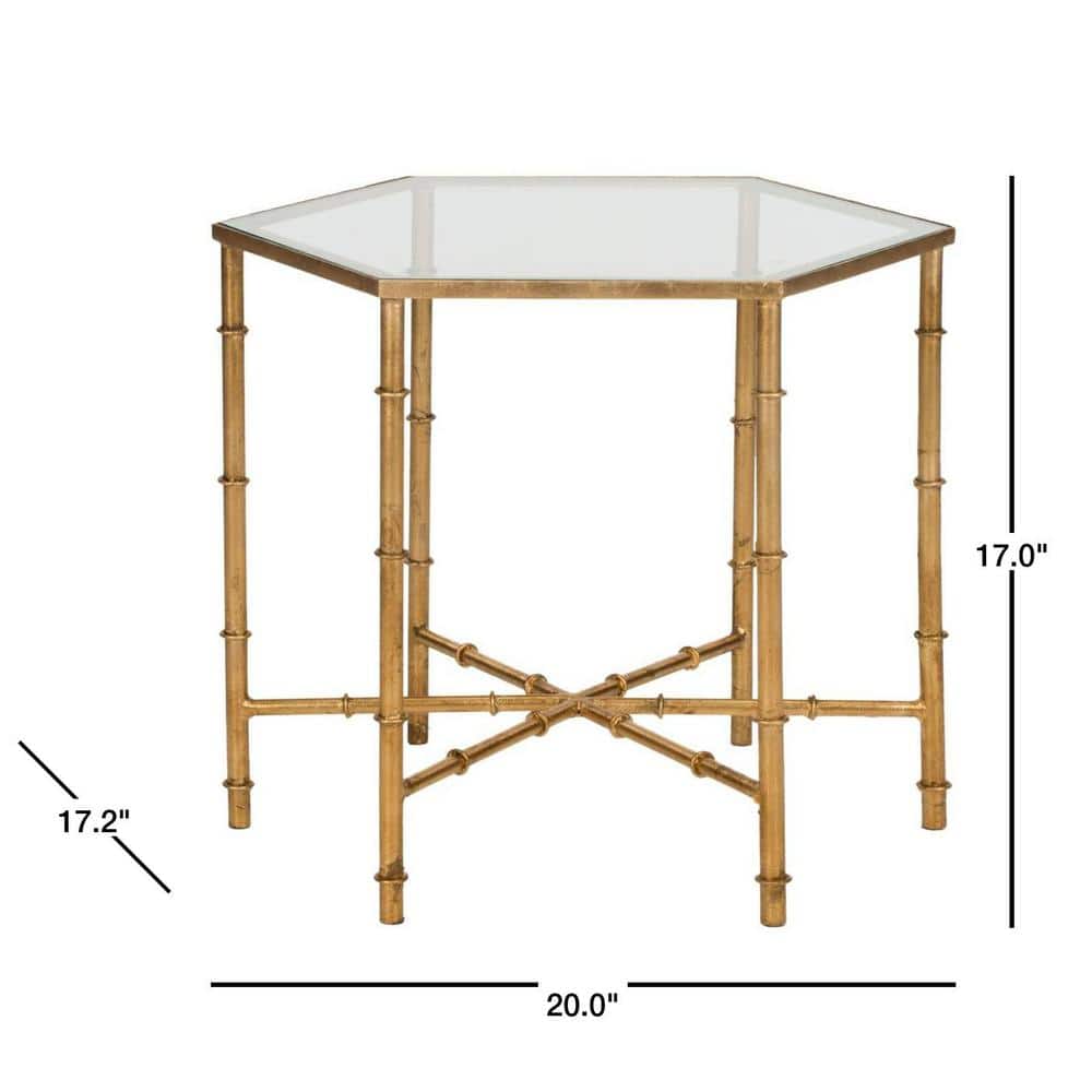 Gold Faux Bamboo Metal and Glass Accent Table