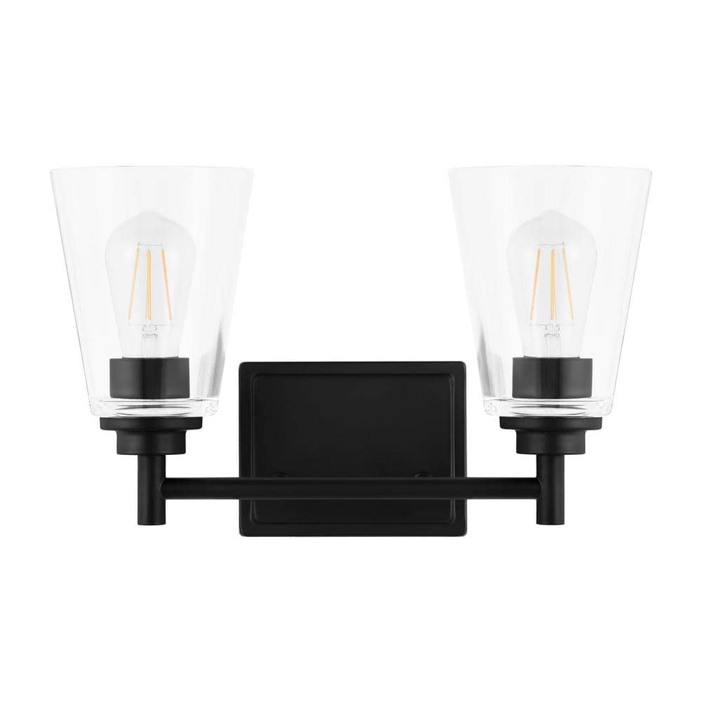 Hampton Bay 15 in. Wakefield 2-Light Matte Black Modern Vanity Light with Clear Glass Shades