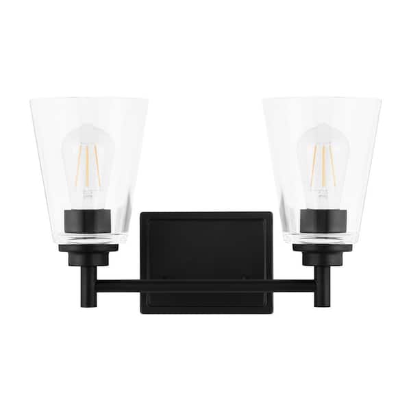 Hampton Bay Wakefield 15 in. 2-Light Matte Black Modern Vanity with Clear Glass Shades
