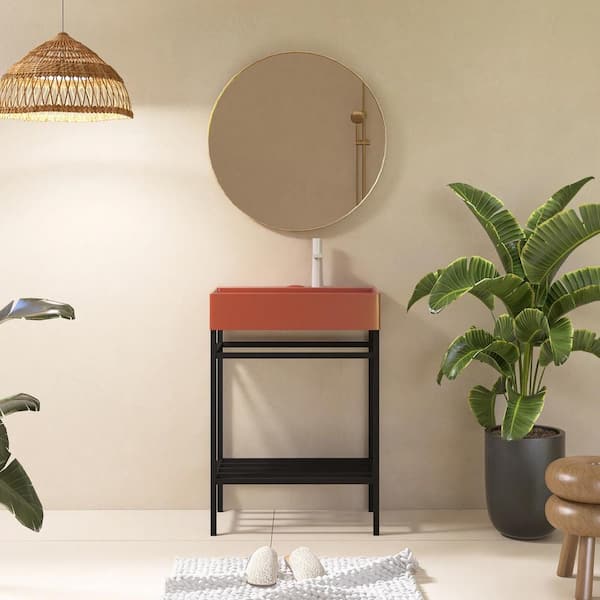 24 in. W x 14 in. D x 33 in. H Bath Vanity in Black with Red Ceramic Top