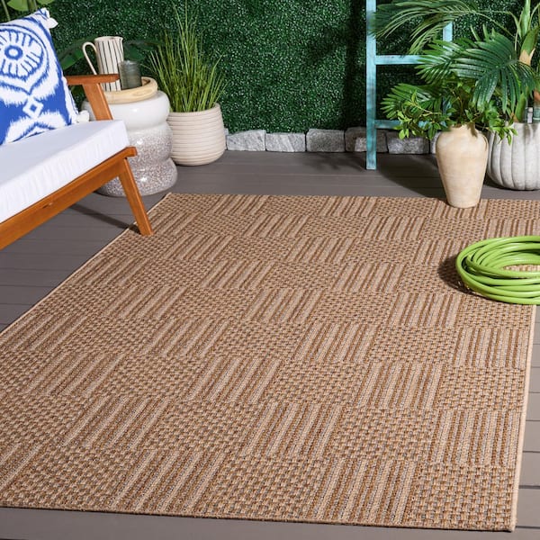 Sisal All-Weather 8 ft. x 10 ft. Natural/Gray Striped Geometric Indoor/Outdoor Area Rug