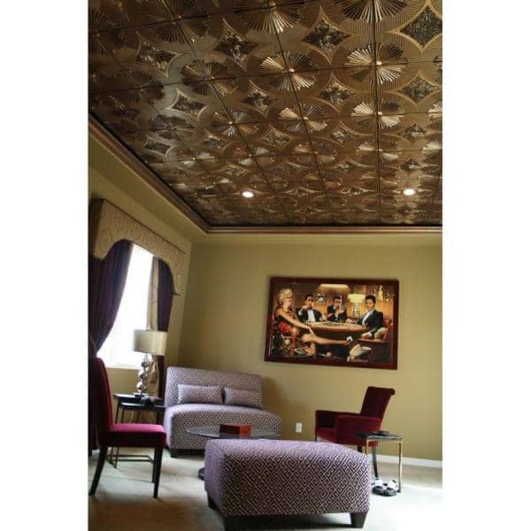Sunset Boulevard Antique Gold 2 ft. x 2 ft. PVC Faux Tin Glue Up Ceiling Tile (100 sq. ft./case)
