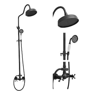 Double Handle 2-Spray Shower Faucet 1.8 GPM with High Pressure Wall Bar Shower Kit Shower System Taps in. Matte Black