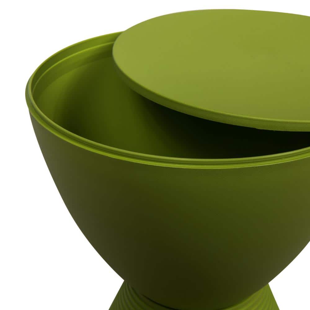 Modern Round Boyd Green Plastic Side Table with Ribbed Leg