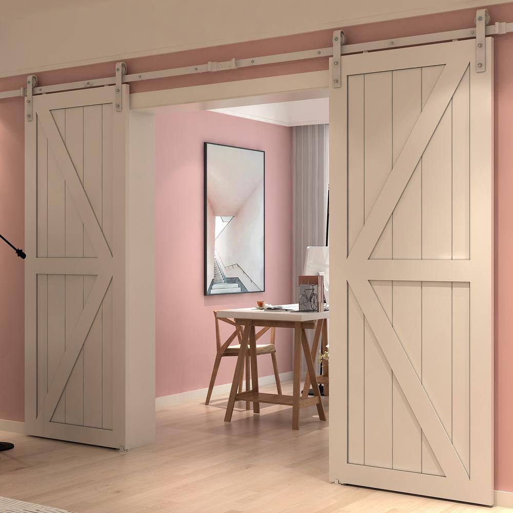 Brushed White Single Door Barn Door Hardware Kit