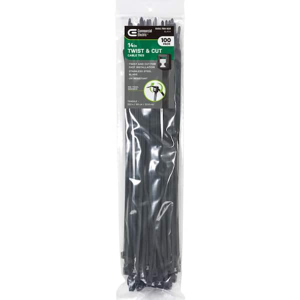 Commercial Electric 14 in. Twist and Cut Cable Tie, Black (100-Pack)