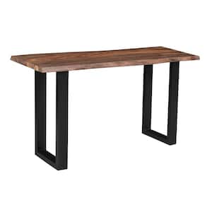 Brownstone 59 in. L Rectangle Solid Wood Live Edge Top Console Sofa Table with Black Powder Coated Legs Nut Brown Finish
